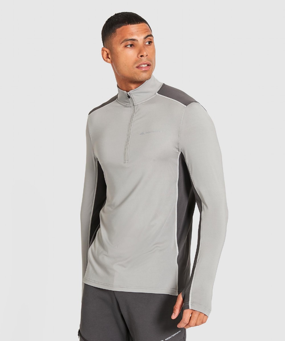 Ossa Quarter Zip Long Sleeve T-Shirt | Light Grey / Mid Grey | Monterrain