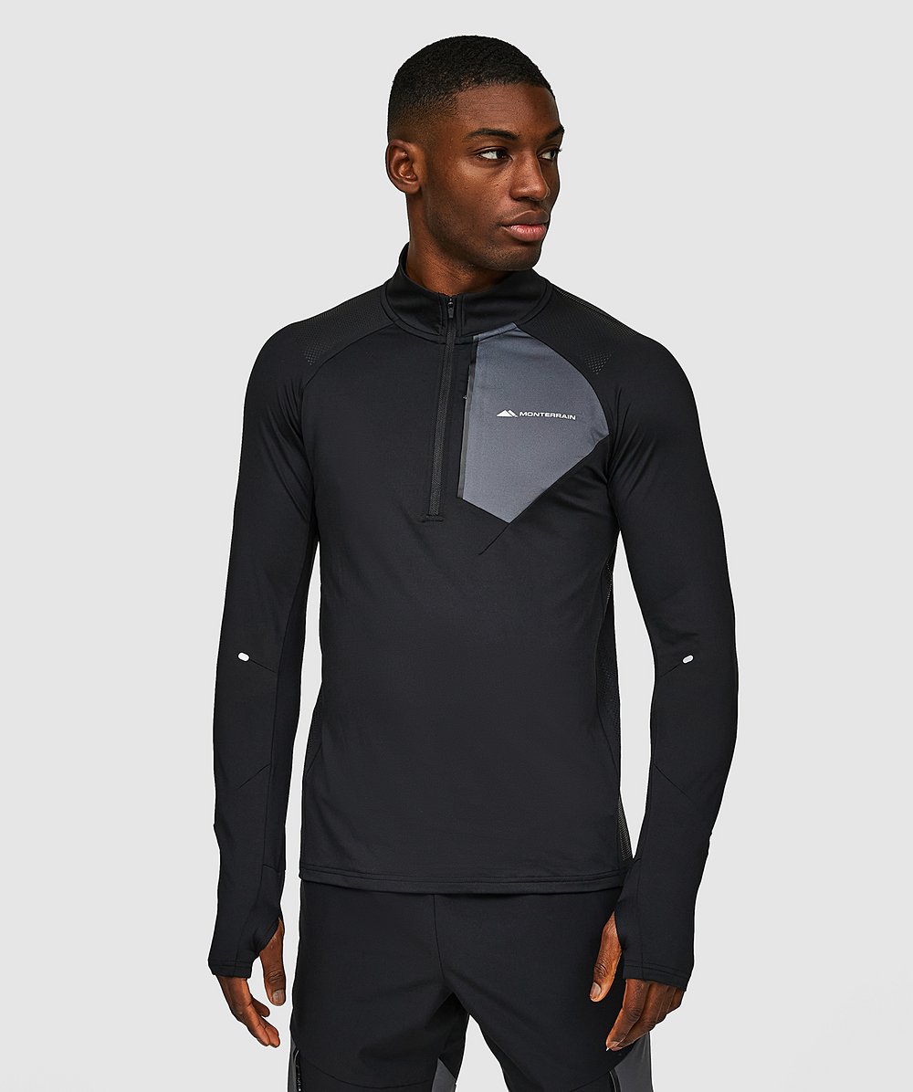 Dynamic Quarter Zip Long Sleeve T-Shirt | Black / Iron Gate | Monterrain