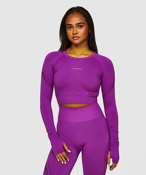 Womens Ultra Seamless Crop Long Sleeve T-Shirt, Purple