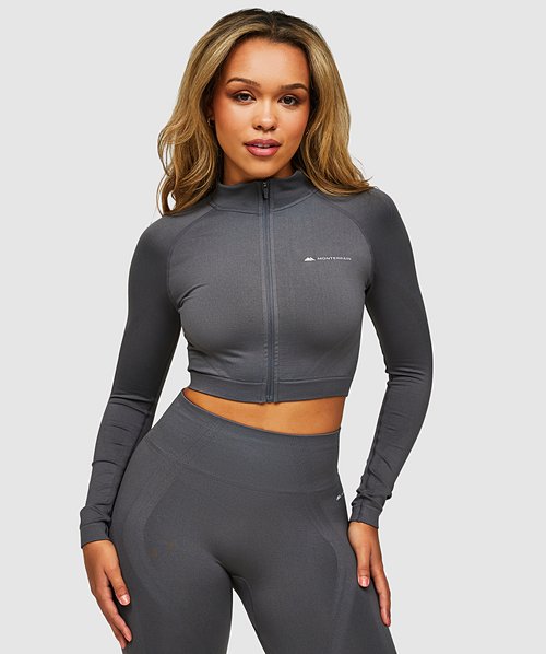 Womens Radiant Seamless Long Sleeve Full Zip Cropped Top Iron Gate Monterrain